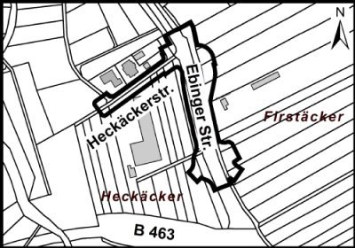 Lageplan mit Abgrenzung Kreisverkehr Ebinger Straße Süd 