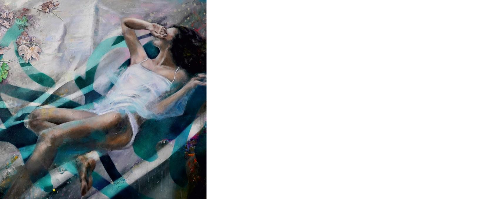 „Undone“ aus der Serie Unmade | 2023, Acryl, Sprühfarbe auf Leinwand 195 x 150 cm, © Liane Köhnlein „Undone“ aus der Serie Unmade | 2023, Acryl, Sprühfarbe auf Leinwand 195 x 150 cm, © Liane Köhnlein