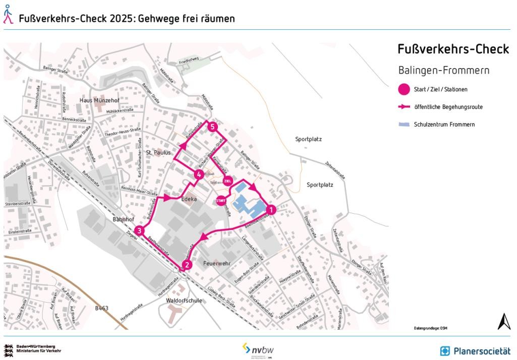 Ein Plan mit eingezeichnetem Weg