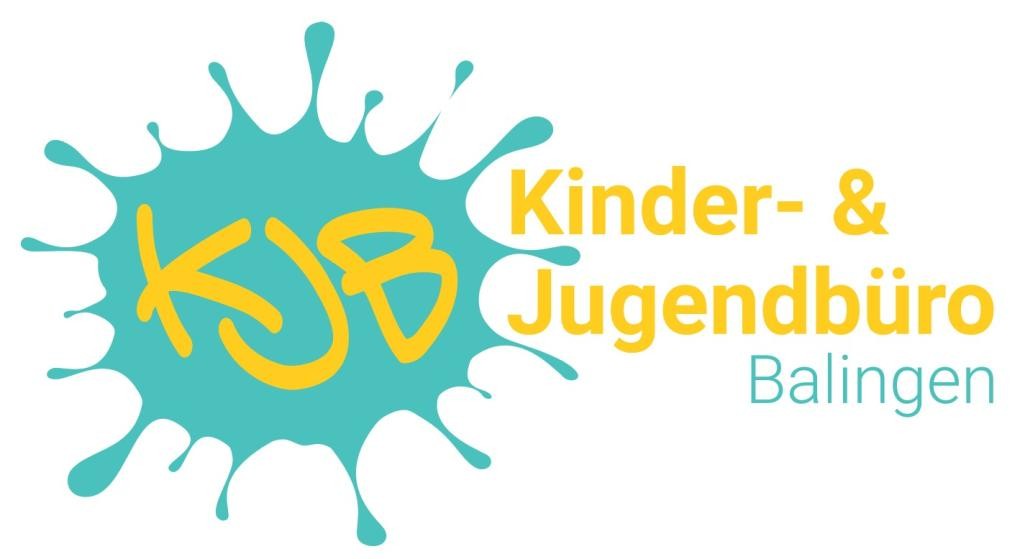Türkisgelbes Logo in Klecksform des Kinder- & Jugendbüros