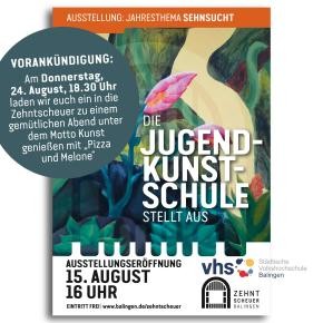 Einladung zur Vernissage der Ausstellung der Jugendkunstschule im Kunst-Foyeram 15. August