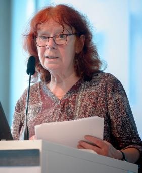 Dr. Gisela Notz (Sozialwissenschaftlerin und Historikerin, Berlin), Foto: Stefan Röhl, Tagung "Gegner*innenaufklärung - Informationen und Analysen zu Anti-Feminismus" in der Heinrich-Böll-Stiftung Berlin