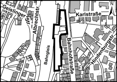 Lageplan mit Abgrenzung Aufhebung einer Teilfläche ehem. Bahngelände