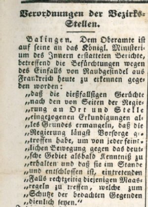 Der Albbote vom 26. März 1848_ Stadtarchiv Balingen 