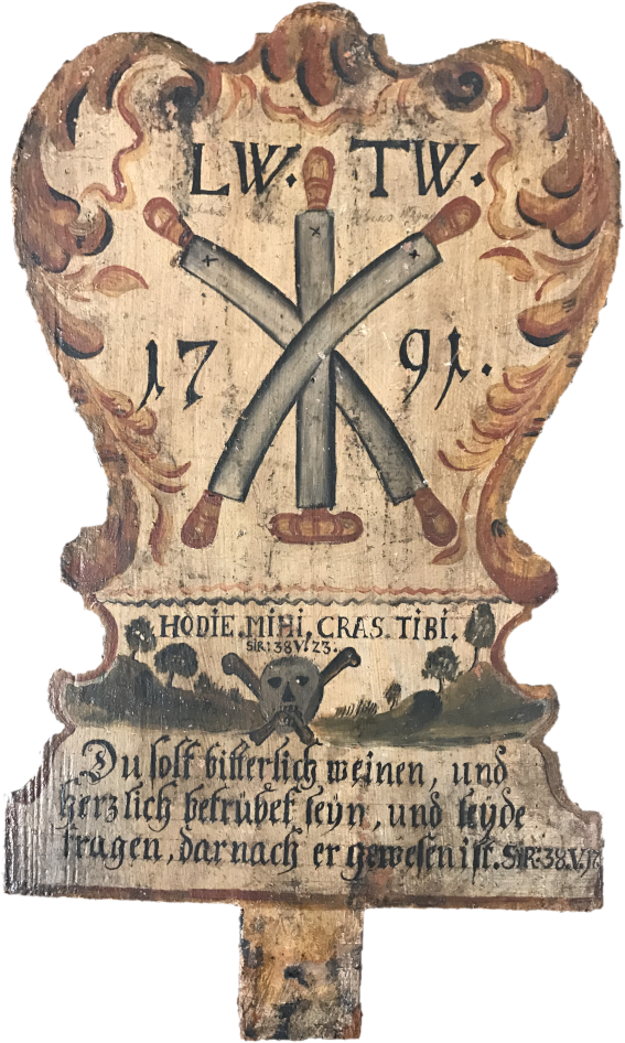 Holzschild als Grabbeigabe der Gerberzunft aus dem Jahr 1794
