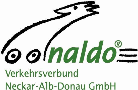 Schwarz grünes naldo Logo mit zwei Rädern und angedeuteten Schienen